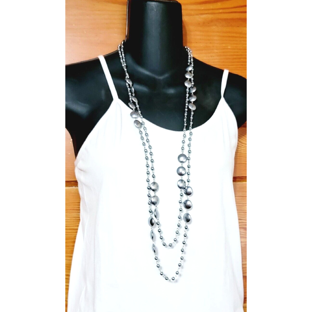 Vintage Gunmetal Gray Station Necklace, 70" Long Versatile Blue blu-002--50 - Picture 4 of 5
